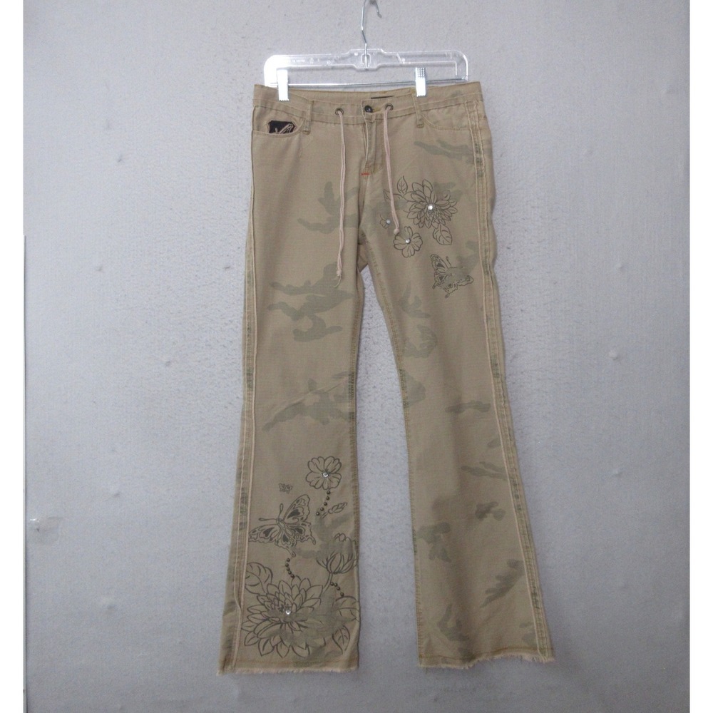 Vintage Y2K Wet Seal Pants Camo Floral Butterfly Beaded Rare Low Rise Military